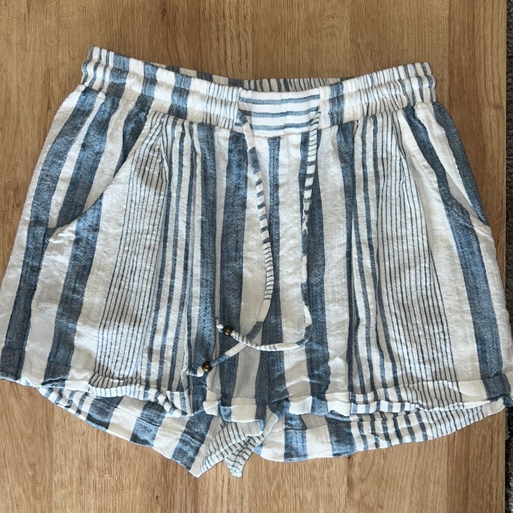 blue and white striped shorts